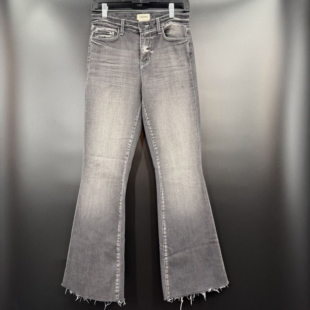 EUC L'Agence Women's Misty Grey Kendra High Rise Flared Cropped Jeans Size 26